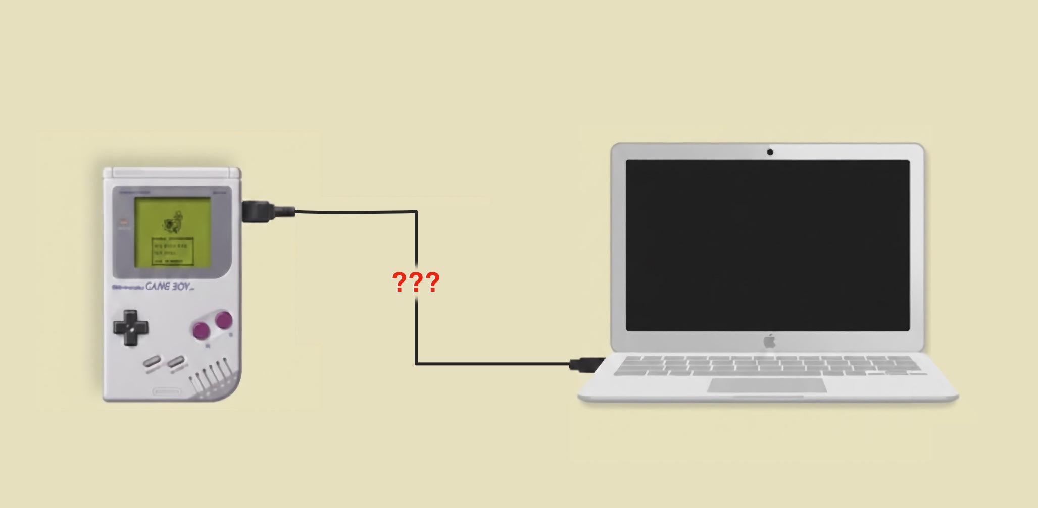 PC connected to Game Boy with cable